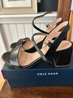 Cole Haan Women's Black Leather Block Heel Sandals